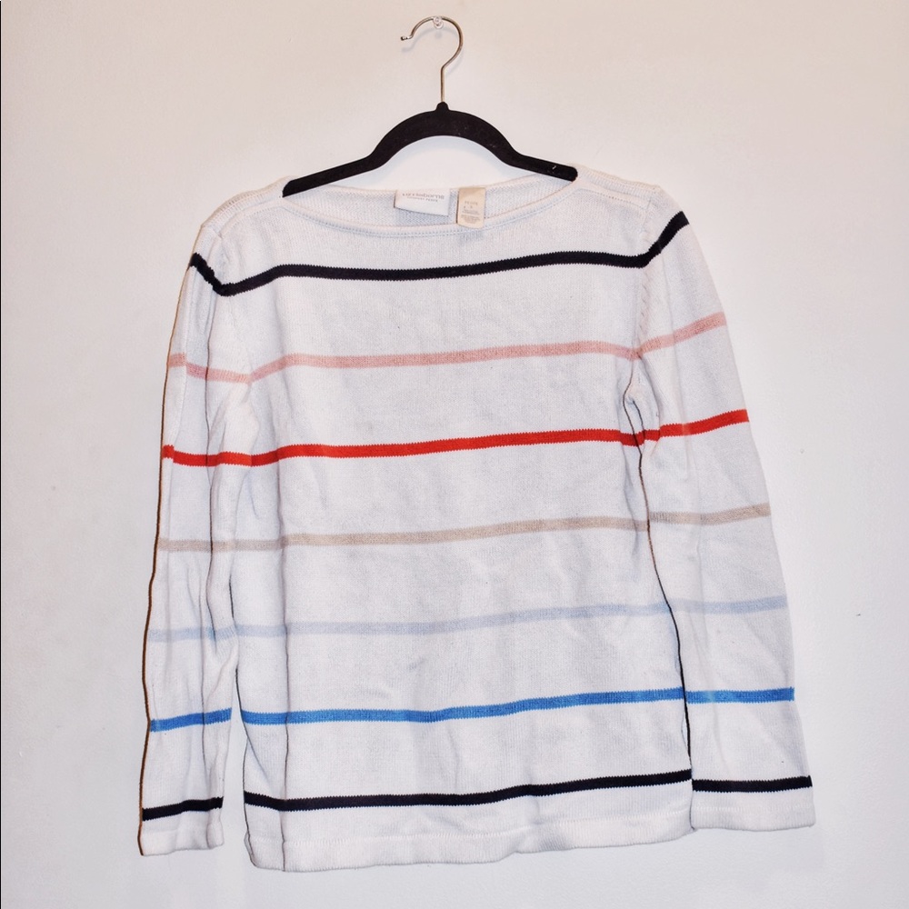 Liz Claiborne Lizsport White and Stripe Sweater